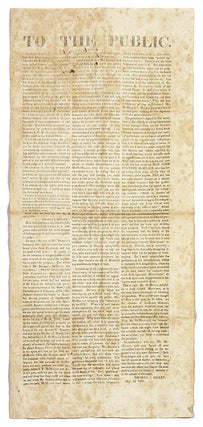 Item #66033 To The Public, In A Handbill Dated April 21, 1854, And Signed In. Broadside, Thomas...