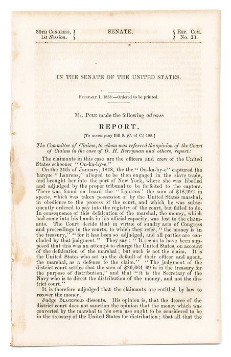 Item #66037 In the Senate of the United States. February 1, 1858, Ordered. Slavery, United States.
