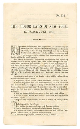 Item #66482 The Liquor Laws of New York, In Force July, 1875. National Temperance Society,...