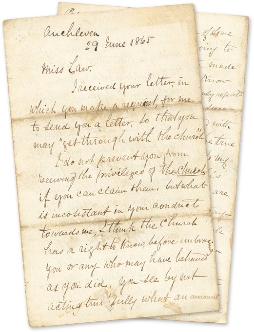 Item #66618 Autograph Letter Signed, Aberdeenshire, Scotland, June 29, 1865. Manuscript, L. M. Rae.