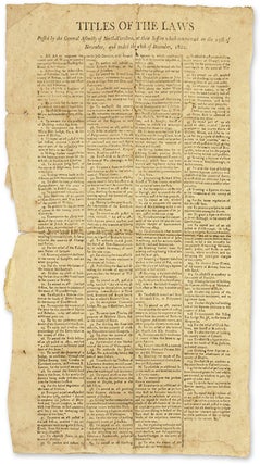 Titles of the Laws Passed by the General Assembly of North-Carolina. Broadside, North Carolina.