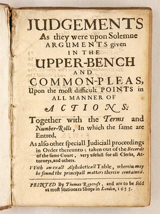 Judgements as They Were Upon Solemne Arguments Given in the Upper...