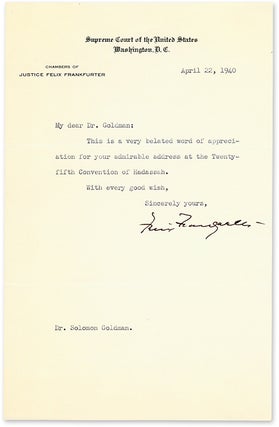 Two Typed Letters, Signed, On U.S. Supreme Court Letterhead, 1940-41.