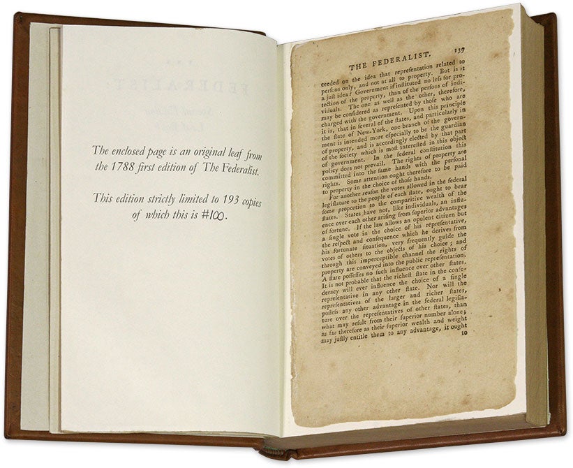 The Federalist Leaf Book Containing an original leaf from the 1st