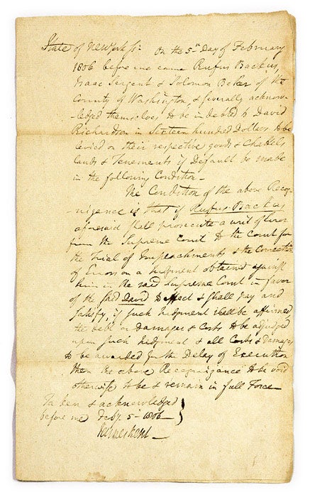 Item #67567 Court Document in Kent's Hand, Signed by Kent, February 5, 1806. Manuscript, James Kent.