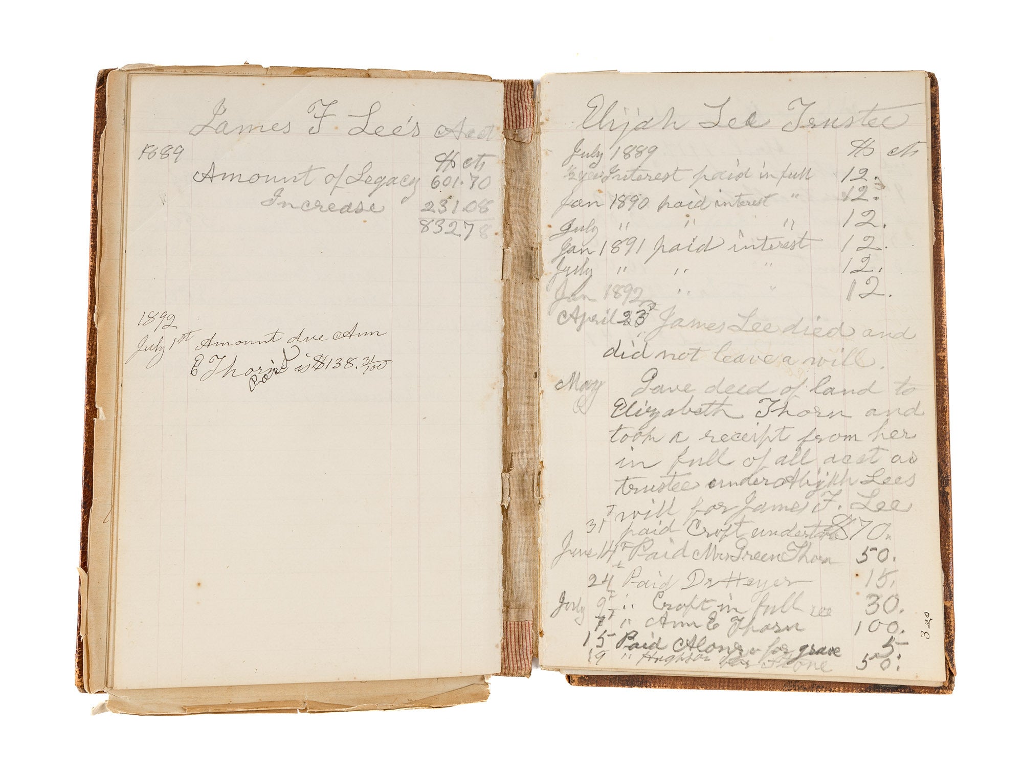 Lee Rathbone Account Book as Executor of the Estate of Thomas Rathbone Lee ...