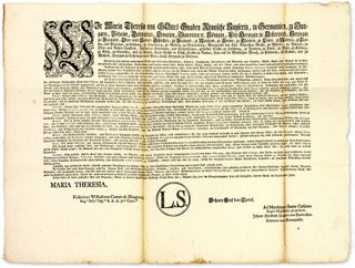 Item #68702 Decree Regulating Money Lending in the Army. Broadside, 1753. Broadside, Theresa...