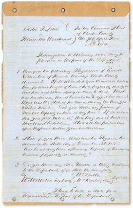 Item #68706 1854 Legal Interrogatory of a North Carolina Medical Doctor. Manuscript, Wills,...