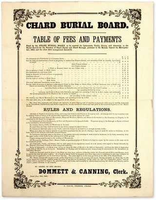 Item #68824 Table of Fees and Payments Fixed by the Chard Burial Board, To be. Broadside,...