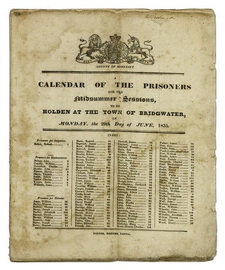 Item #68827 A Calendar of the Prisoners for the Midsummer Sessions, To be Holden. Criminals,...