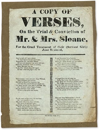Item #68916 A Copy of Verses, On the Trial & Conviction of Mr & Mrs Sloane. Broadside, Great...