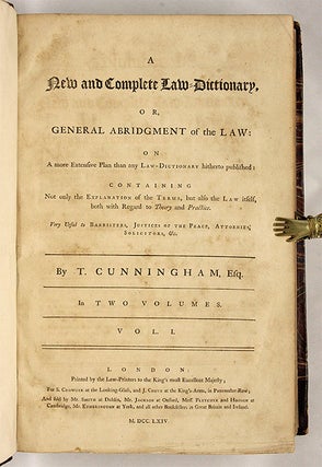 A New and Complete Law-Dictionary Or General Abridgment, 1st ed, 2 v..