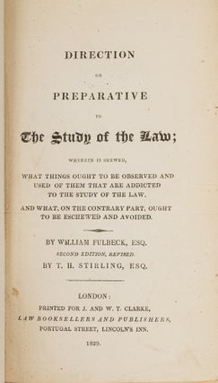 Item #69084 A Direction or Preparative to the Study of the Law... 2nd edition Rev. William...