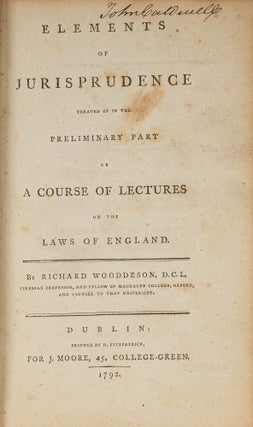 Item #69086 Elements of Jurisprudence, Treated of in the Preliminary Part of a. Richard Wooddeson