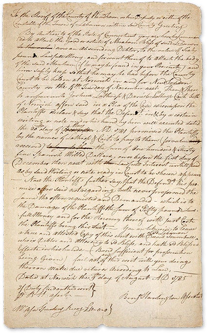 Item #69146 Writ from the State of Connecticut Ordering the Seizure of Goods. Manuscript, Connecticut.