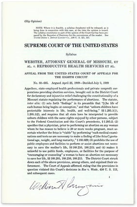 Item #69150 Webster, Attorney General of Missouri, Et Al v Reproductive Health. Supreme Court of...