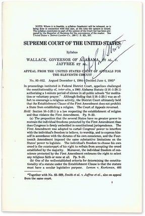 Item #69154 Wallace, Governor of Alabama, Et al v Jaffree Et al... , Supreme Court of the United...