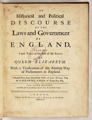 An Historican and Political Discourse of the Laws and Government...