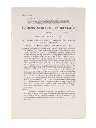 Item #69397 United States v Leon et Al (Slip Opinion), 1984. Supreme Court of the United States,...