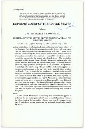 Item #69397 United States v Leon et Al (Slip Opinion), 1984. Supreme Court of the United States,...