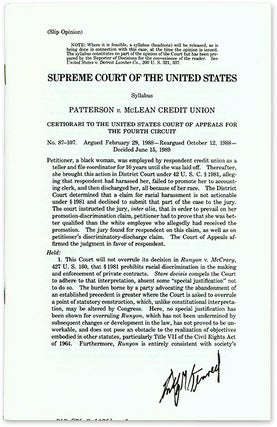 Item #69457 Patterson v. McLean Credit Union (1989) (Racial discrimination). Supreme Court of the...