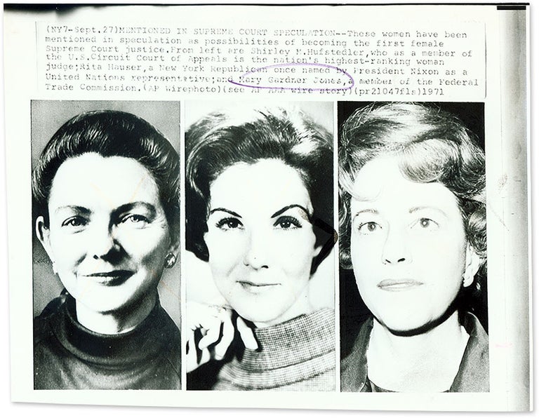 Item #69672 6-1/2" x 8-1/2" Black-and-White Press Photograph of Hufstedler, Shirley M. Hufstedler, Rita Hauser, Mary G. Jones.