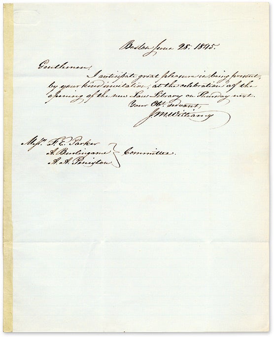 Item #69780 Autograph Letter Signed, by J M Williams, Accepting an Invitation. Manuscript, J. M. Williams.
