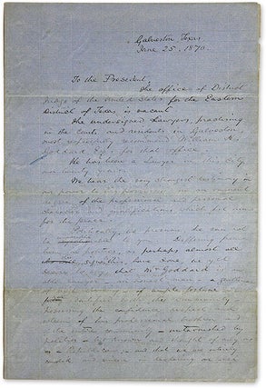 Item #70066 Draft Letters by Members of the Galvaston Bar Recommending William H. Manuscript, Texas
