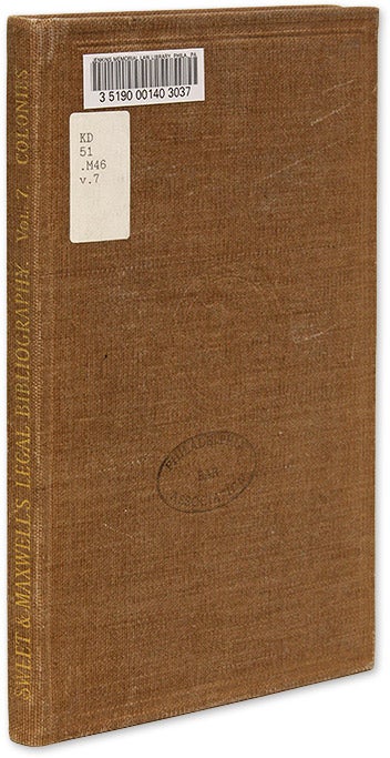 Item #70171 A Bibliography of the Law of British Colonies, Vol 7. Leslie F. Maxwell.
