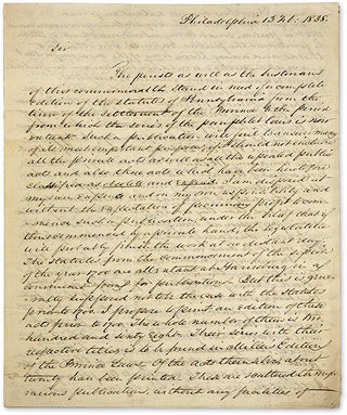 Item #70354 Autograph Letter, Signed, Philadelphia, February 13, 1838. Manuscript, John Cadwalader