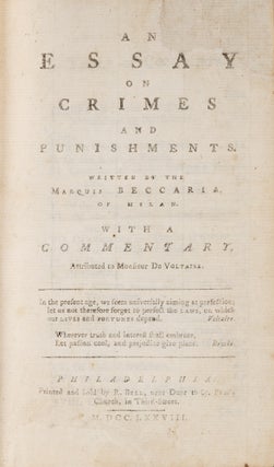 An Essay on Crimes and Punishments. Philadelphia: R. Bell, 1778.