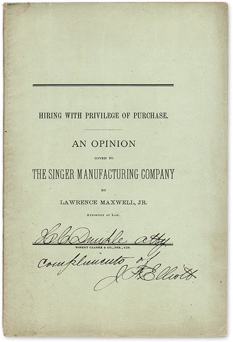 Item #70708 Hiring with Privilege of Purchase, An Opinion Given to the Singer. Lawrence Maxwell, Jr.