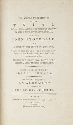 Item #70955 The Whole Proceedings on the Trial... Against John Stockdale. Trial, John Stockdale,...