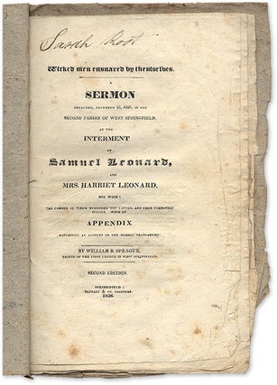 Item #71049 Wicked Men Ensnared by Themselves: A Sermon Preached, December 16. William Buell Sprague