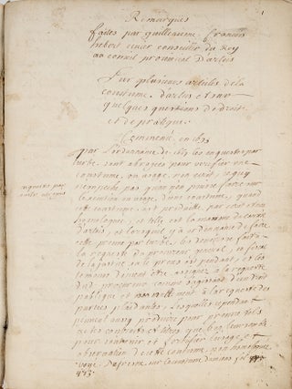Item #71064 Remarques Faites par Guilleaume Francois Hebert Ecuier Conseiller. Manuscript,...