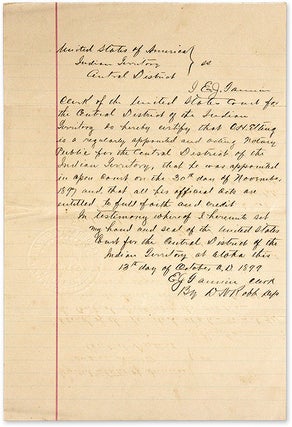 Item #71143 Document Appointing A Notary Public for the Central District. Manuscript, Oklahoma,...