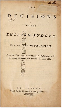 Item #71395 The Decisions of the English Judges, During the Usurpation, From the. Great Britain,...