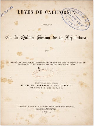 Item #71416 Leyes de California Aprobadas en la Quinta Sesi¢n de la Lejislatura. H. Gomez...