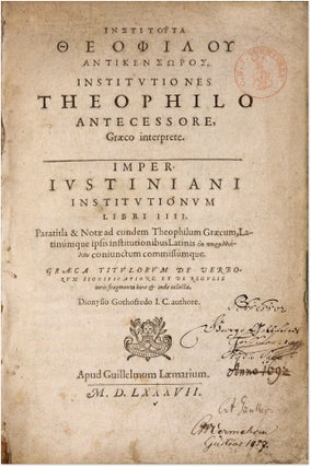 INSTITOUTA THEOPHILOU ANTIKENSOROS, Institutiones Theophilo....