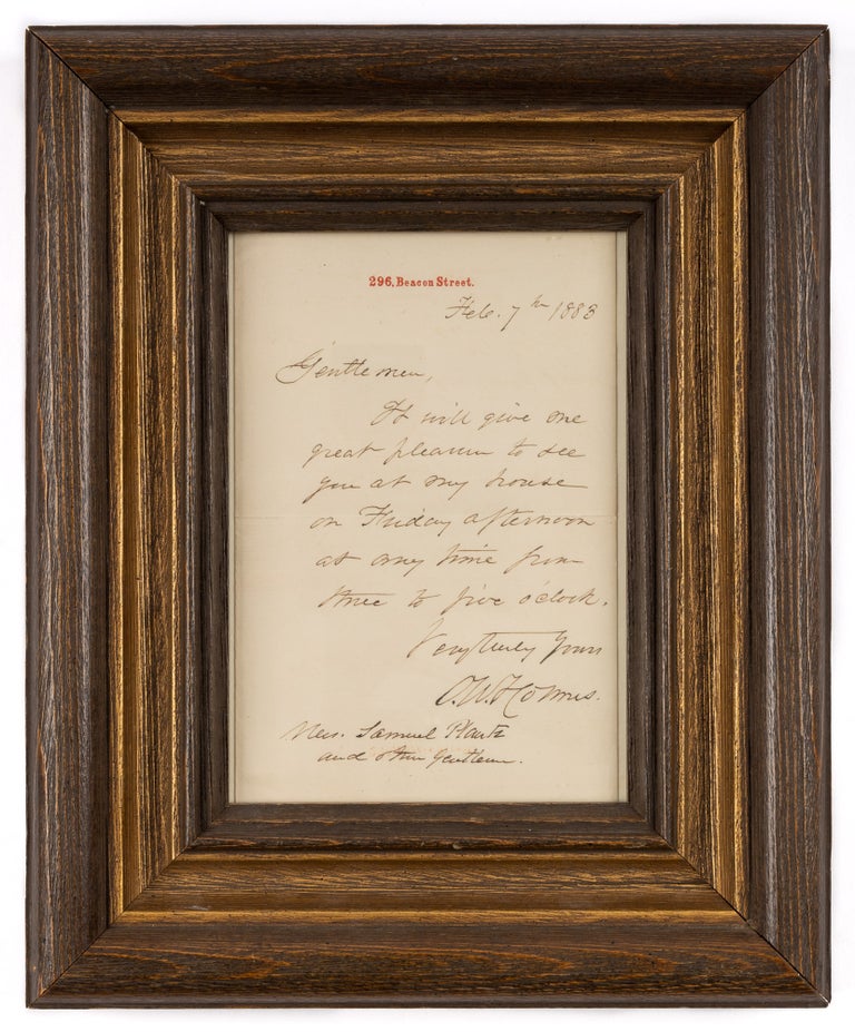 Item #71459 Autograph Letter, Signed, Boston, February 7, 1883. Manuscript, Oliver Wendell Holmes, Sr.