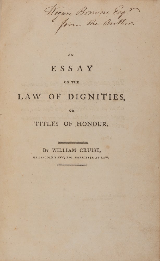 Item #71486 An Essay on the Law of Dignities, Or Titles of Honour. William Cruise.