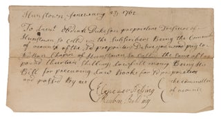 Item #71488 Document Concerning Payment for the Purchase of Law Books, 1762. Manuscript, Law...