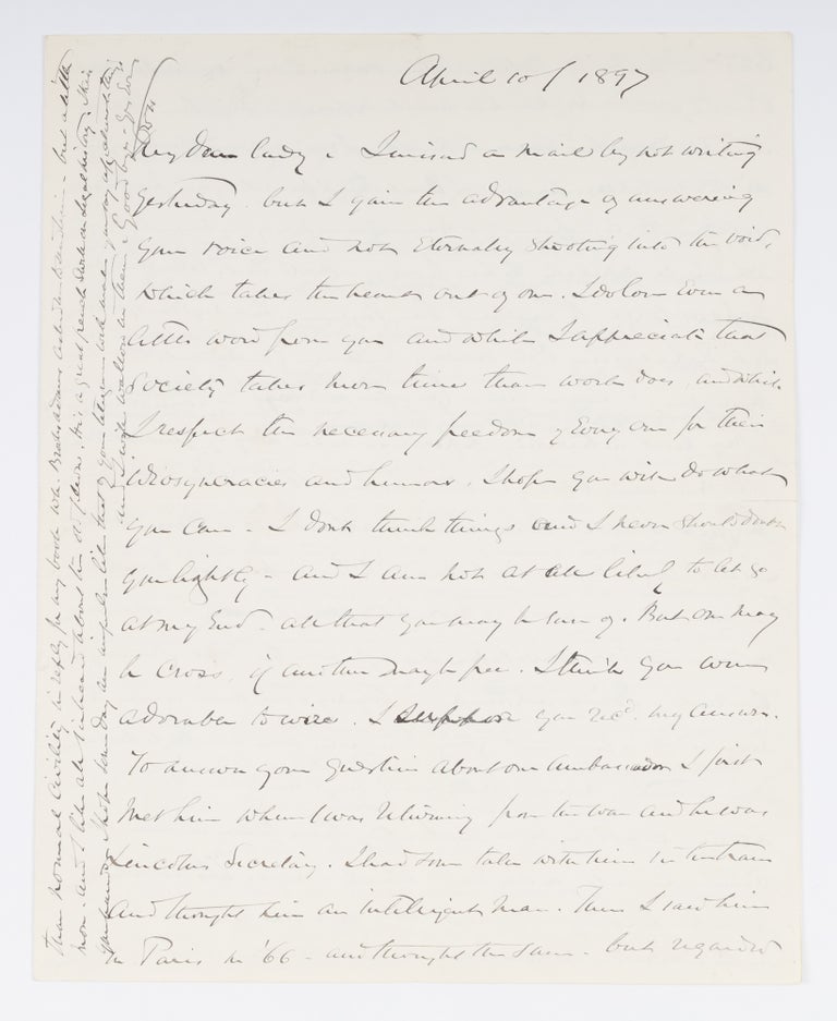 Item #71500 Autograph Letter Signed ("OWH") to Lady Clare Castletown, 1897. Manuscript, Oliver Wendell Jr. Holmes, Castletown.