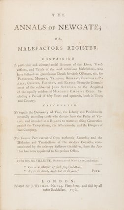 The Annals of Newgate; Or, Malefactors Register. 4 Vols. 1776. Plates.