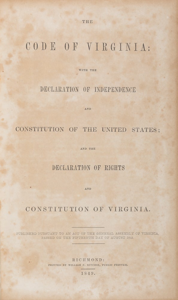 Item #71586 The Code of Virginia with the Declaration of Independence and the. Virginia.