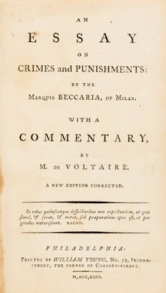 Item #71615 An Essay on Crimes and Punishments, With a Commentary by M de. Cesare Beccaria, Voltaire