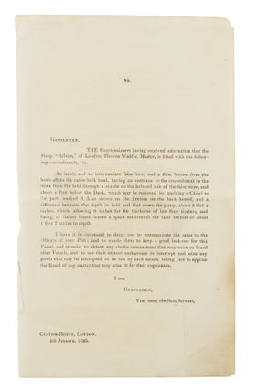 Item #71705 Printed Circular Letter Alerting Customs Officers, London, 1825. Smuggling, Great...