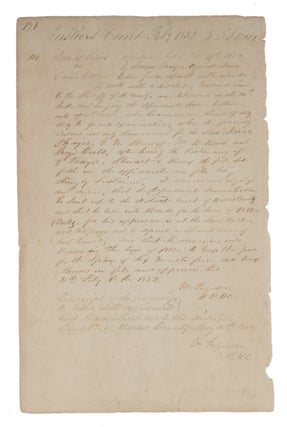 Item #71719 Affidavit Concerning the Case of Texas v James Cotton, 1852. Manuscript, Texas, James...