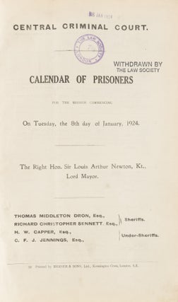 Calendar of Prisoners, For the Session[s] Jan. 1924 to Dec. 1970