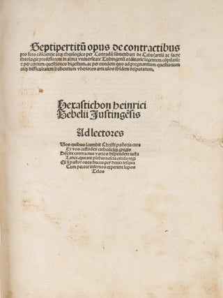Opus Septipartitum de Contractibus, Hagenau, 13 October 1500.